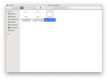 Contents of LaunchAgents folder in user’s home directory Contents of LaunchAgents folder in user’s home directory