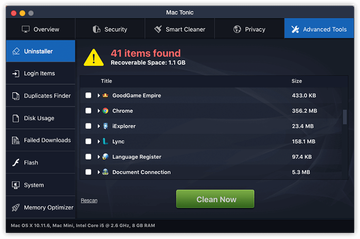 Mac Tonic GUI, the Uninstaller feature