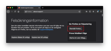 Återställ Firefox på Mac Återställ Firefox på Mac