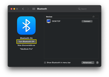 Bluetooth settings panel in macOS System Settings