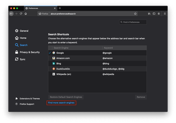 Find more search engines in Firefox