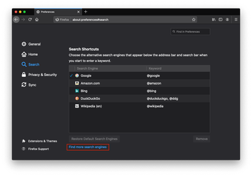 Find more search engines in Firefox