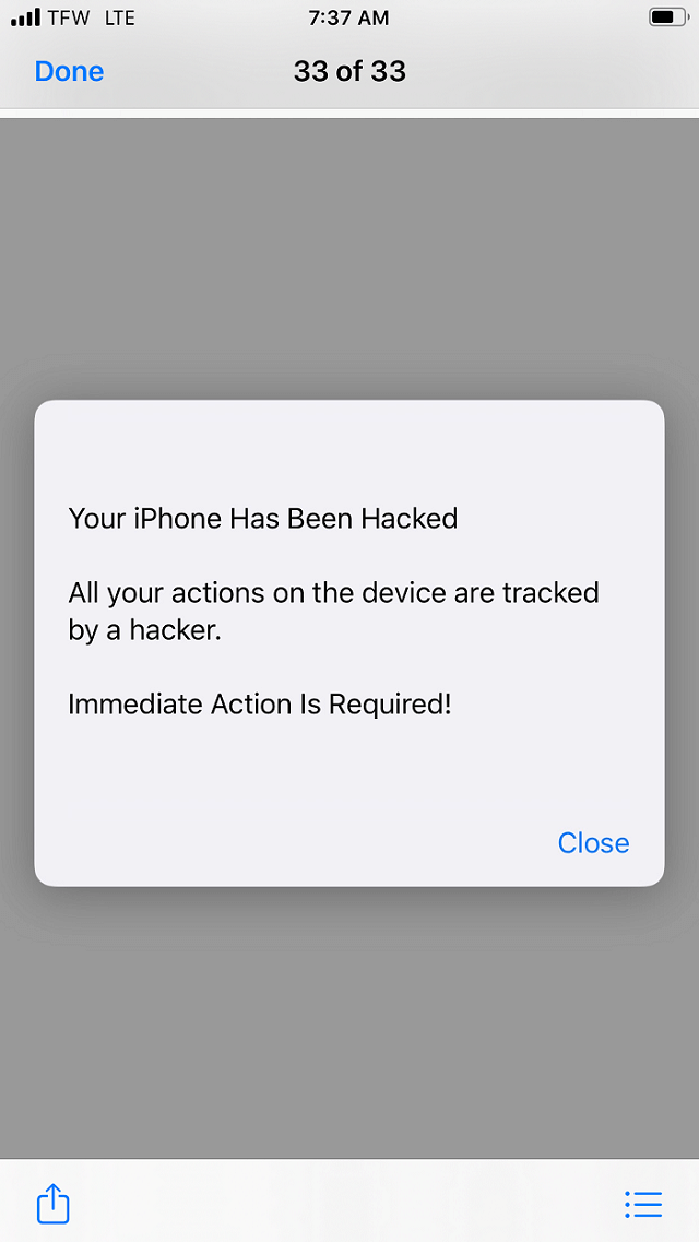 Remove “Your iPhone has been hacked” popup ad