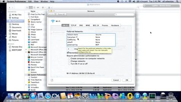 Mac System Preferences menu, Network tab, Advanced Mac System Preferences menu, Network tab, Advanced