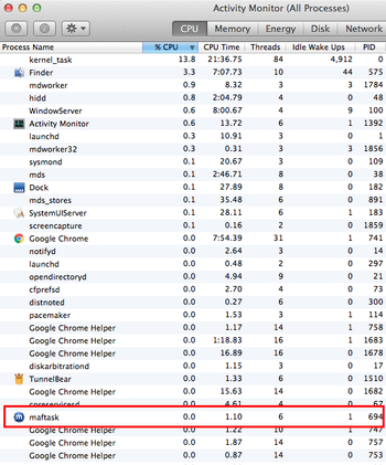 Processo Maftask in Activity Monitor