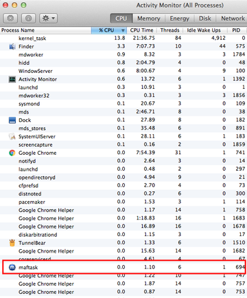 Maftask process in Activity Monitor