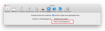 optie Beheer websitegegevens onder het tabblad Privacy