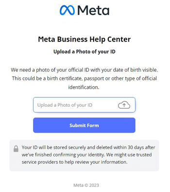 Identity theft / phishing form mimicking Meta Business Help Center