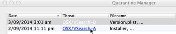 VSearch adware detected by a Mac security tool