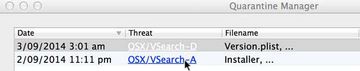 VSearch adware detected by a Mac security tool