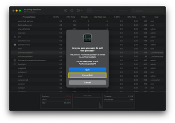 Activity Monitor force quit dialog for the softwareupdated process Activity Monitor force quit dialog for the softwareupdated process
