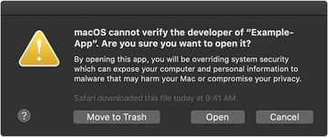 Dialog allowing a malicious app to be opened despite macOS protection