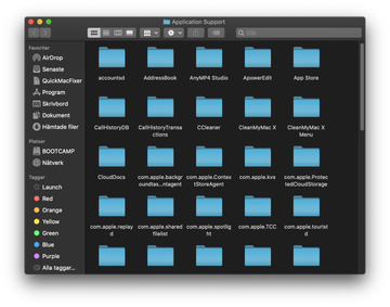 Innehåll i mappen Application Support