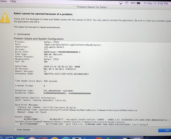 ‘Safari cannot be opened because of a problem’ error report on Mac