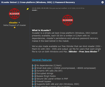 XLoader ad on a hacking forum. Image courtesy of Check Point