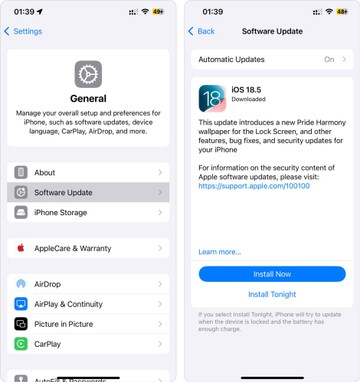 Settings-General and Software Update
