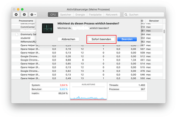 Wählen Sie die Option Sofort beenden Wählen Sie die Option Sofort beenden