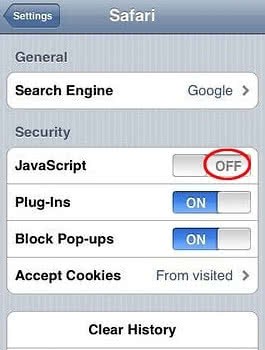 Off JavaScript on iOS Off JavaScript on iOS
