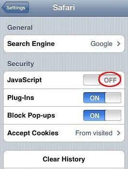 Off JavaScript on iOS