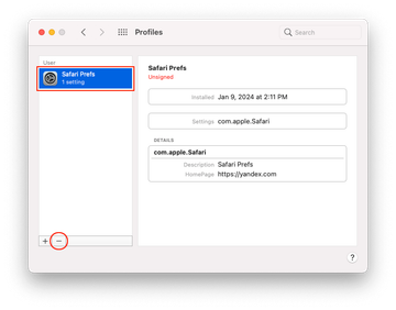 Remove malicious configuration profile from Mac