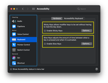 Accessibility keyboard settings in macOS System Settings