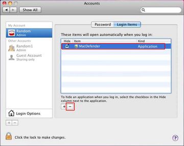 Remove MacDefender from Login Items