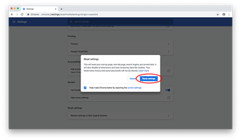 Reset settings in Chrome on Mac