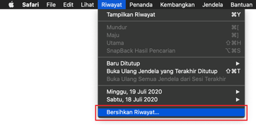 Membersihkan riwayat pada Safari