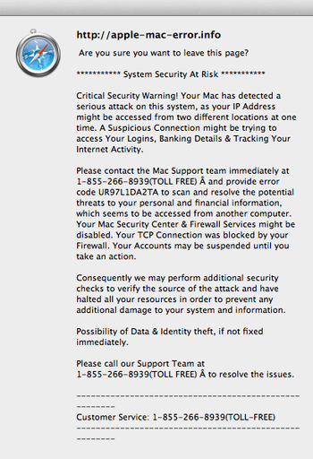 ‘System Security at Risk’ – another type of malicious Mac System Alert