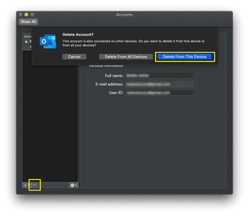 Delete Outlook account