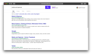 Yahoo hosted Safe Finder search results in Safari