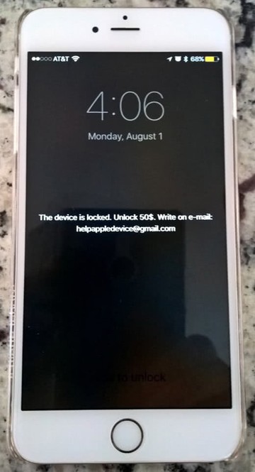 Rogue lock screen on iPhone due to helpappledevice@gmail.com hijack