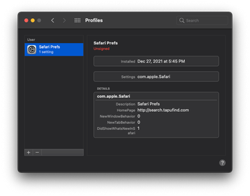 Harmful Mac configuration profile specifying Safari settings