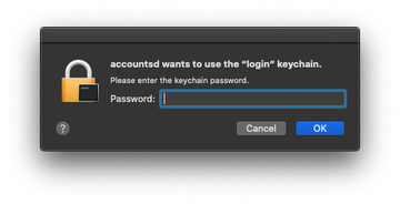 accountsd wants to use the login keychain pop-up