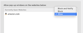 Allow pop-ups for a particular site in Safari