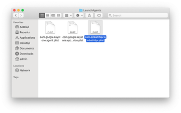Contents of LaunchAgents folder in user’s home directory Contents of LaunchAgents folder in user’s home directory