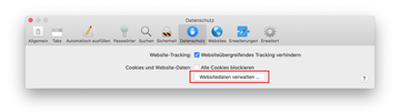 Option Websitedaten verwalten unter der Registerkarte Datenschutz Option Websitedaten verwalten unter der Registerkarte Datenschutz