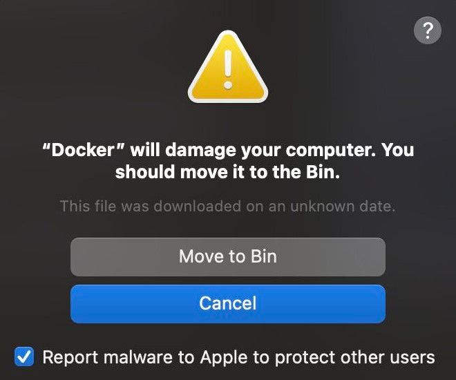 “Docker will damage your computer” Mac popup removal