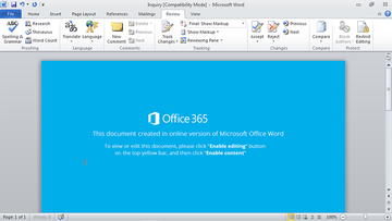 Inquiry.doc file instructing a victim to enable content Inquiry.doc file instructing a victim to enable content