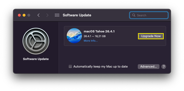 Software Update screen with an available macOS upgrade