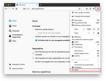 Abra o Firefox e siga até Ajuda – Informação para resolução de problemas