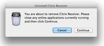 Citrix Receiver uninstall dialog