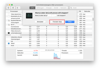 Selecteert je de optie Forceer stop