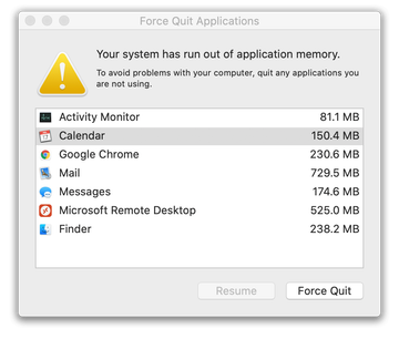 ’Your system has run out of application memory’ error on Mac