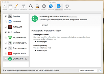 Uninstall ‘Grammarly for Safari’ extension