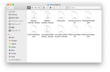 ユーザのホームディレクトリのLaunchAgentsフォルダの内容 ユーザのホームディレクトリのLaunchAgentsフォルダの内容