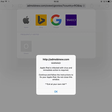 Apple iPad virus warning popup