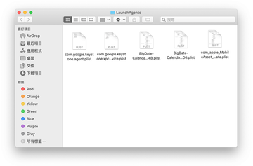 用戶主目錄中LaunchAgents資料夾的內容