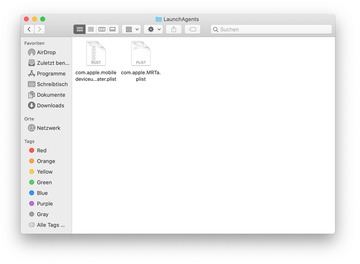 Inhalt des Ordners LaunchAgents auf Root-Ebene Inhalt des Ordners LaunchAgents auf Root-Ebene
