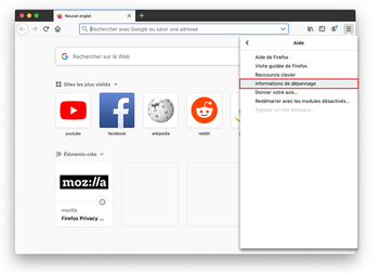 Apri Firefox e vai su Aide – Informations de dépannage